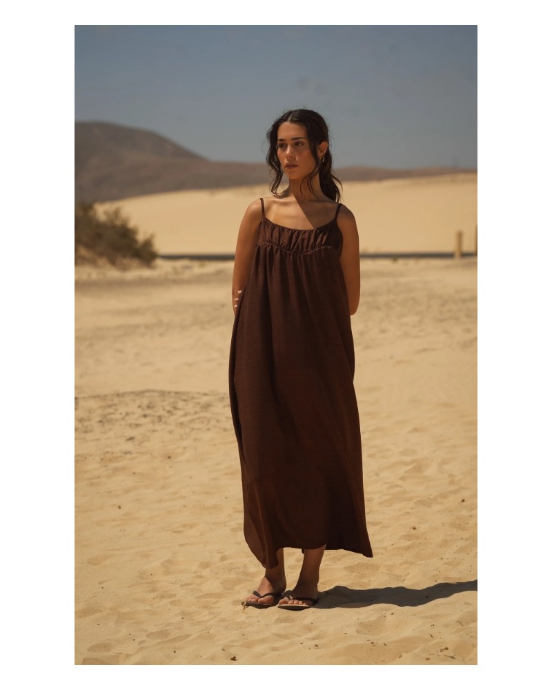 Vestido fluido midi marròn Guimanos