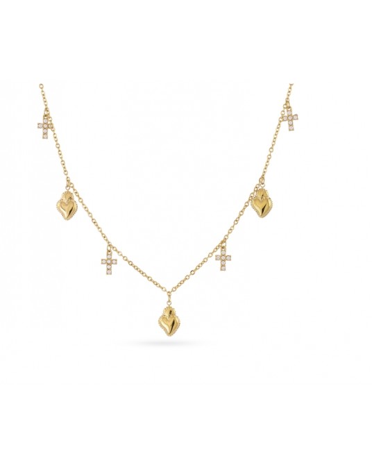 Collar charms corazones y cruces acero Anartxy