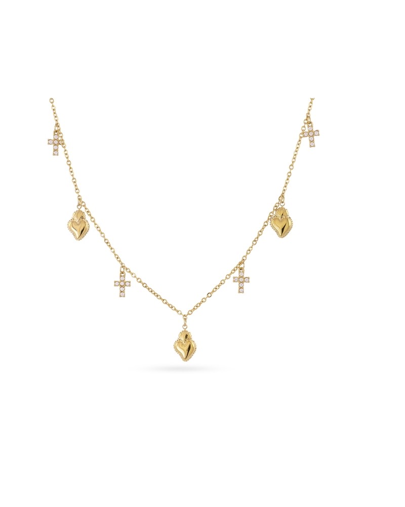 Collar charms corazones y cruces acero Anartxy
