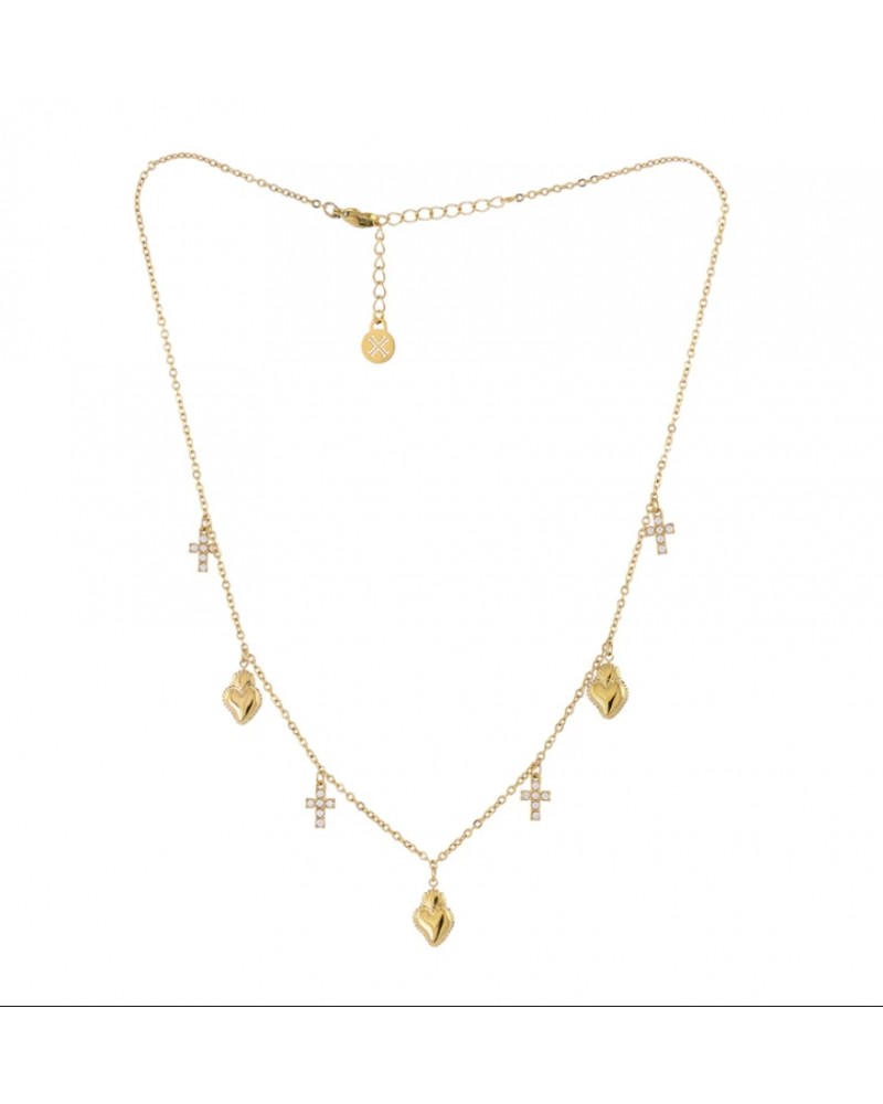 Collar charms corazones y cruces acero Anartxy
