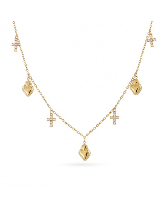 Collar charms corazones y cruces acero Anartxy