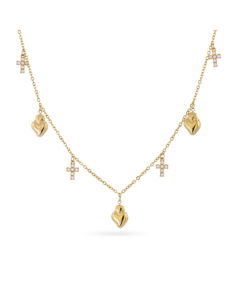 Collar charms corazones y cruces acero Anartxy