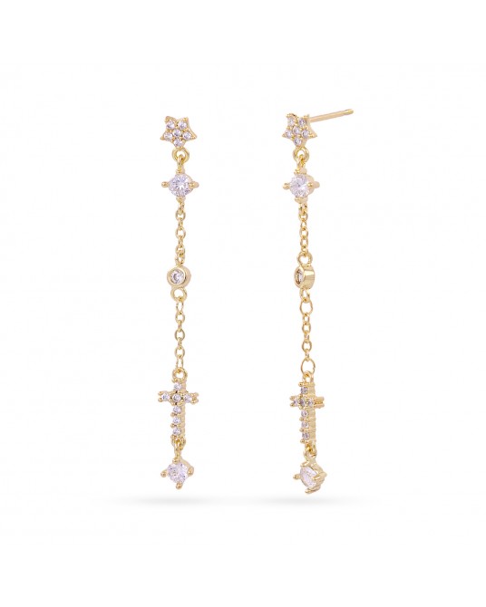 Pendientes largos circonitas acero Anartxy