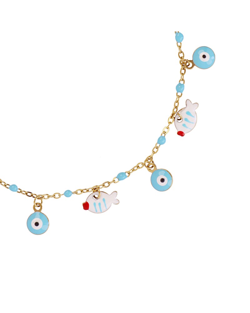 Tobillera charms peces esmaltados acero Anartxy