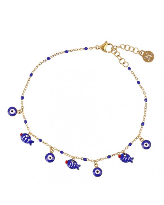Tobillera charms peces esmaltados acero Anartxy