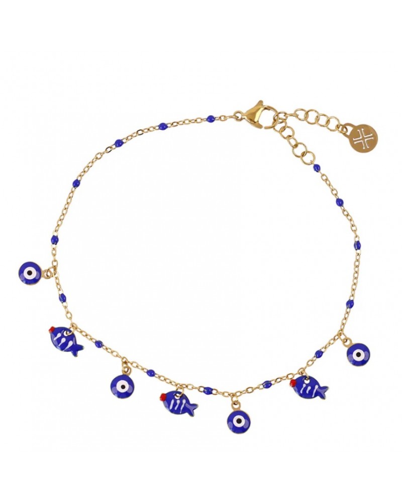Tobillera charms peces esmaltados acero Anartxy
