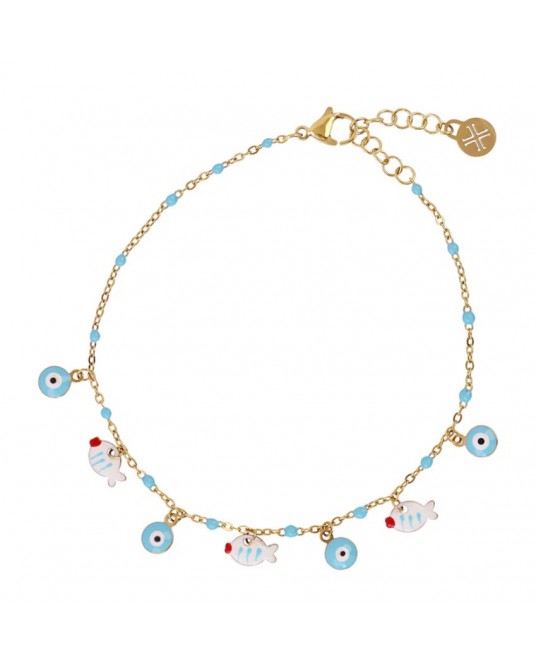 Tobillera charms peces esmaltados acero Anartxy