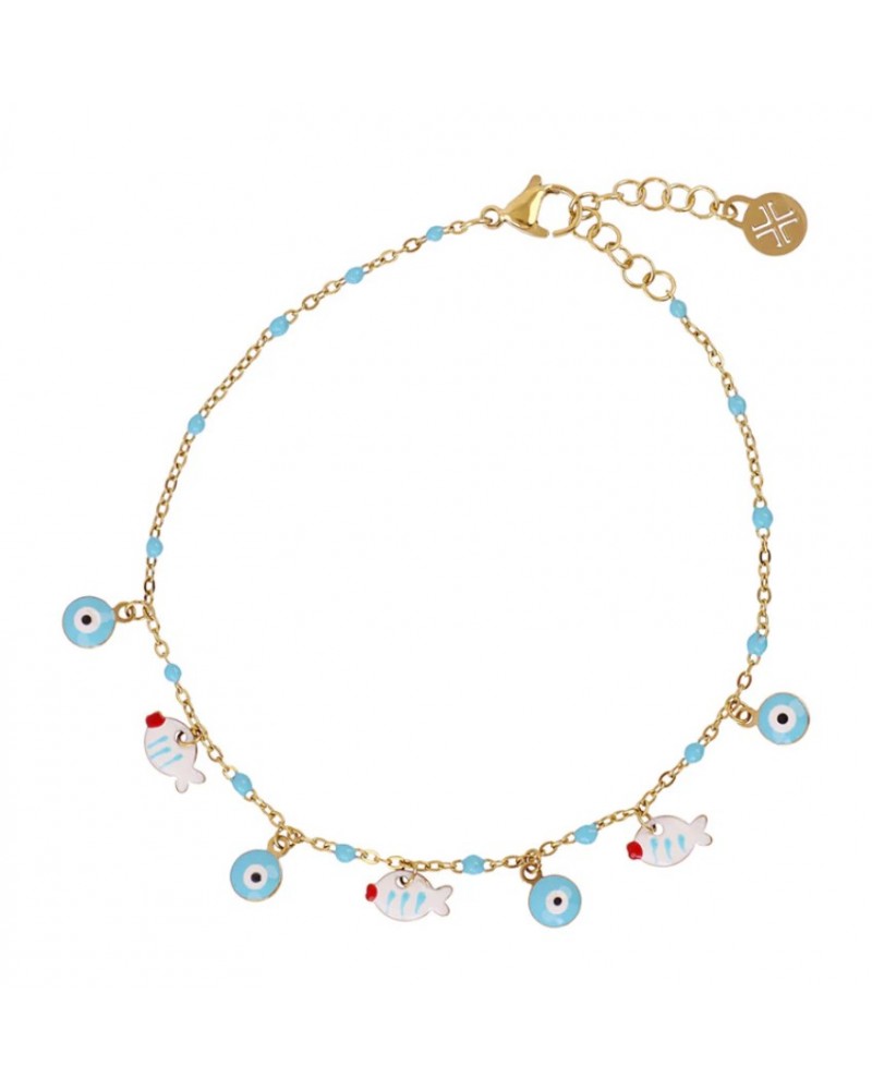 Tobillera charms peces esmaltados acero Anartxy