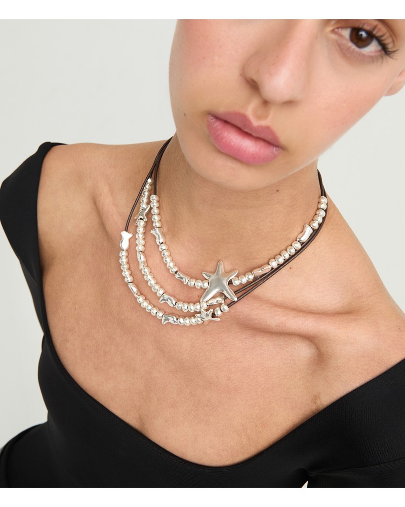 Collar Orion cuero bañado en plata UNOde50