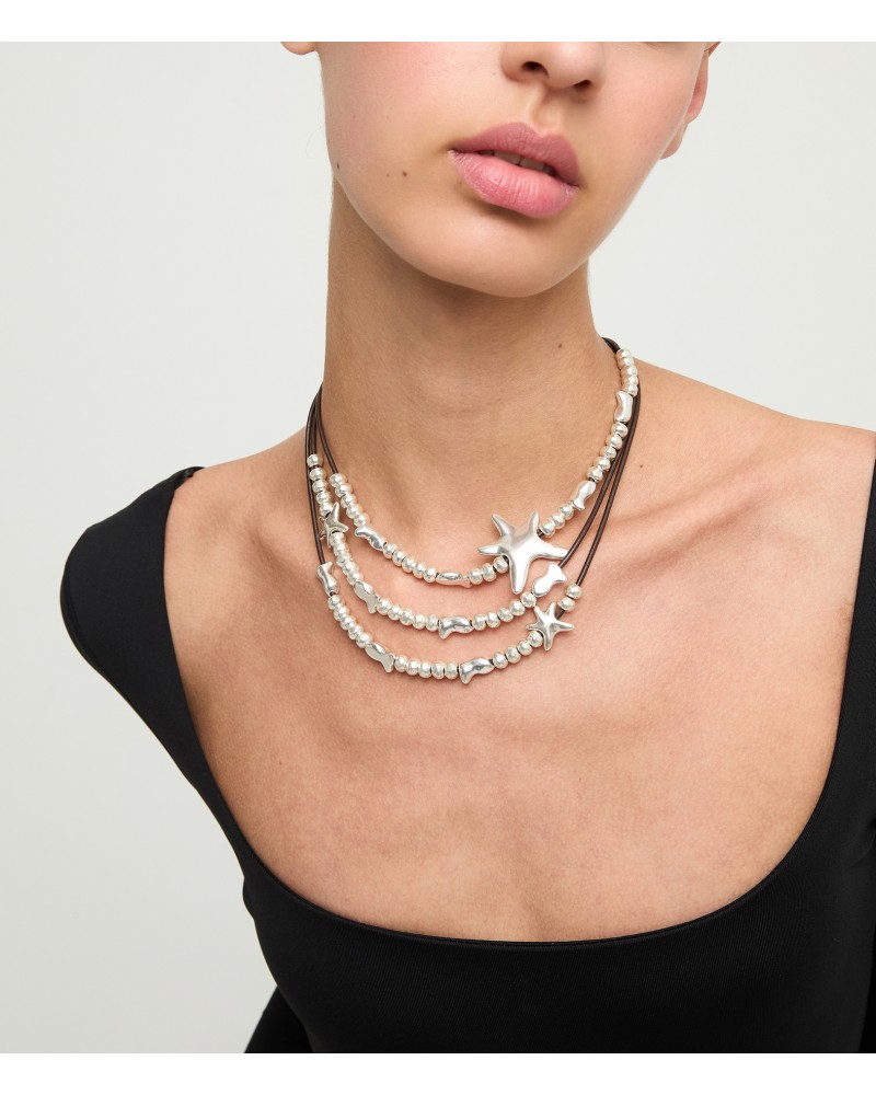 Collar Orion cuero bañado en plata UNOde50