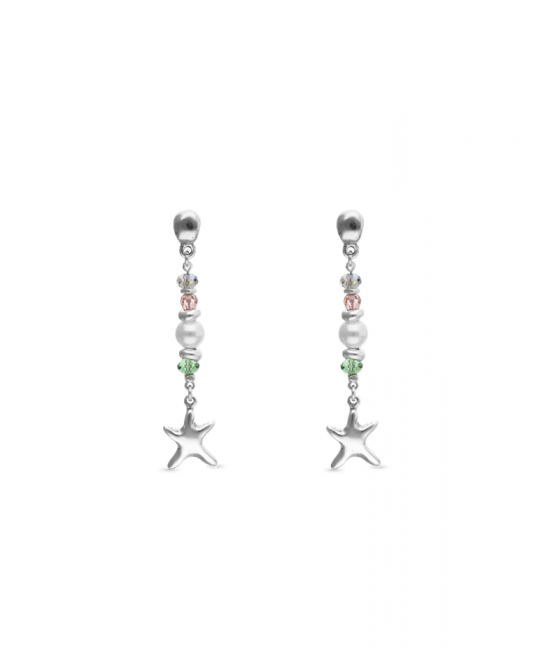 Pendientes largos estrella baño plata UNOde50