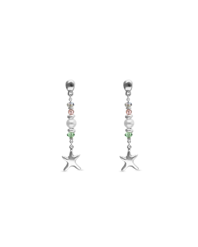 Pendientes largos estrella baño plata UNOde50
