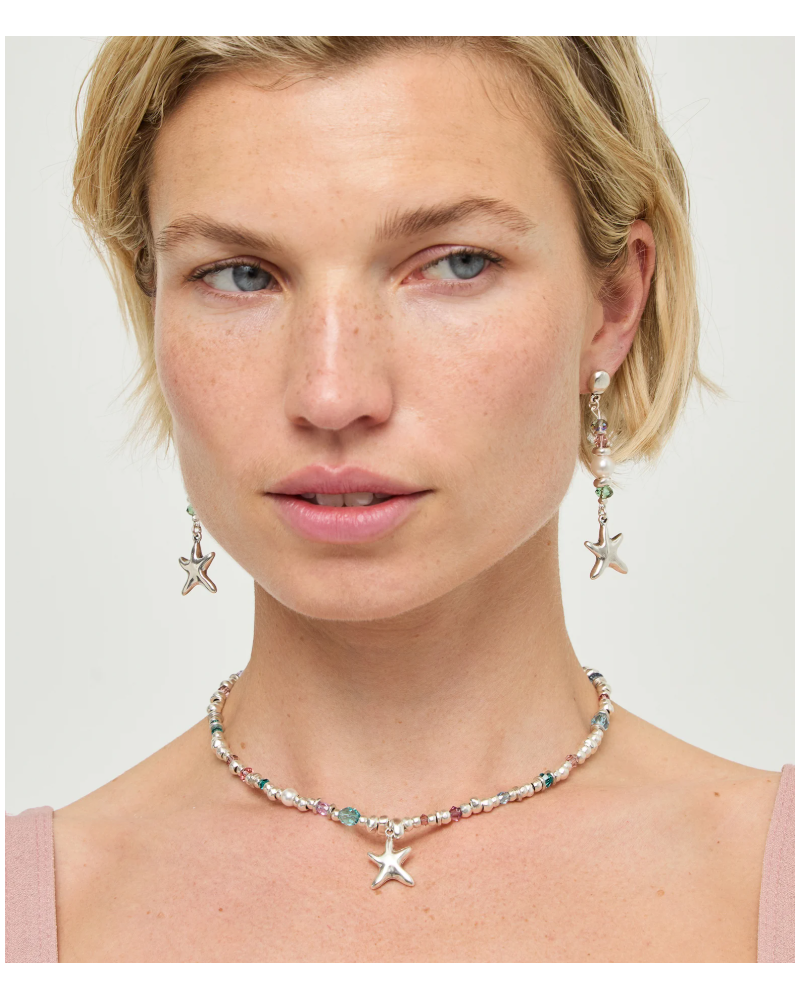 Pendientes largos estrella baño plata UNOde50