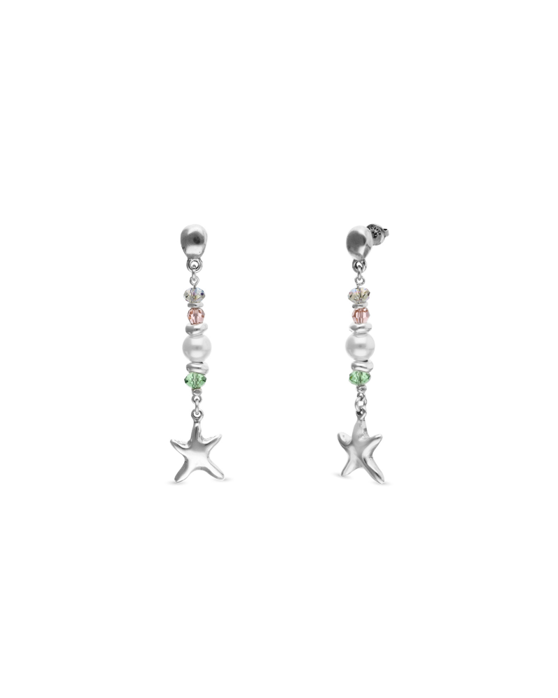 Pendientes largos estrella baño plata UNOde50