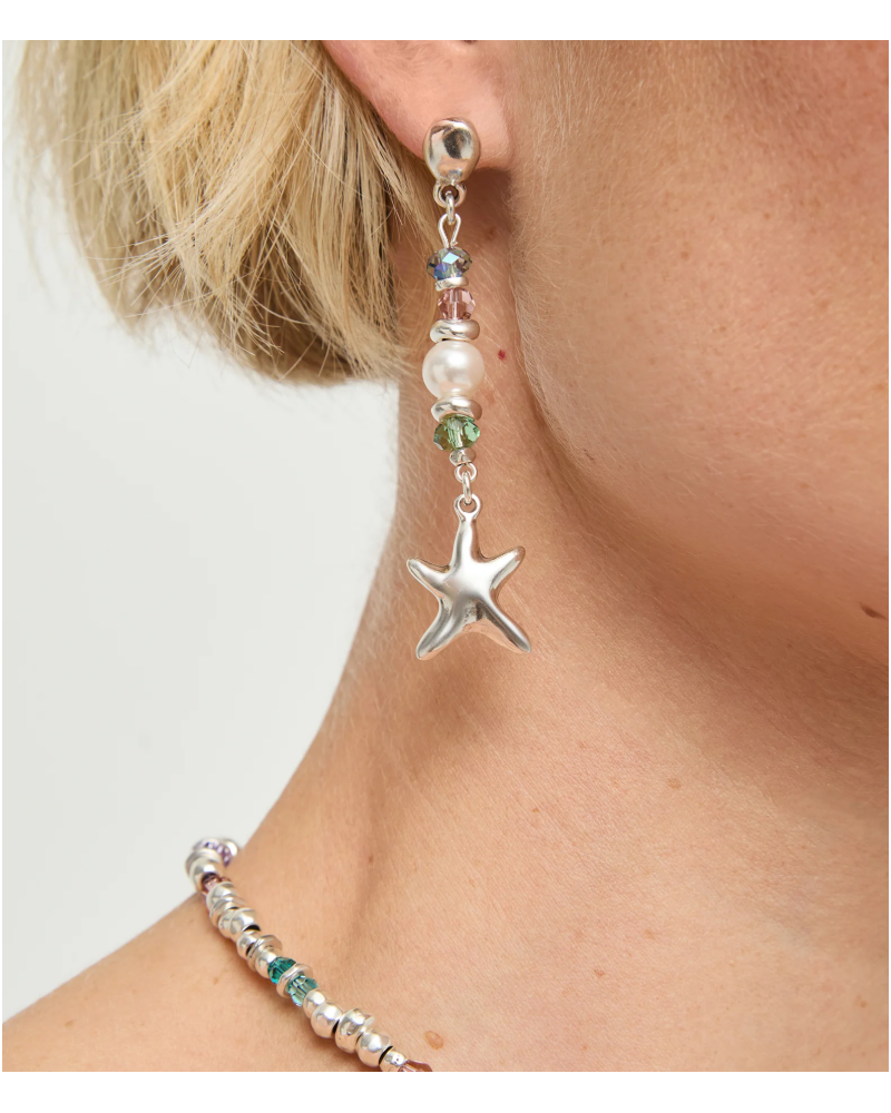 Pendientes largos estrella baño plata UNOde50