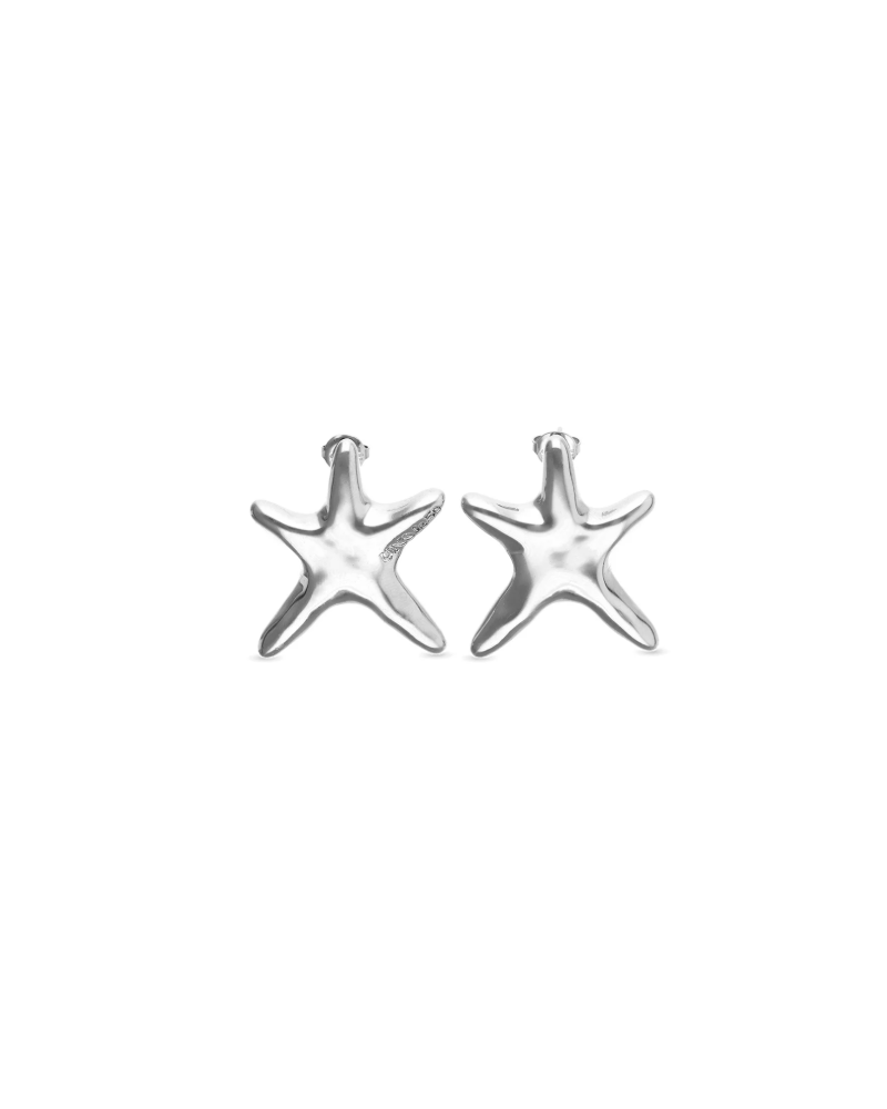 Pendientes estrella mediana baño plata UNOde50