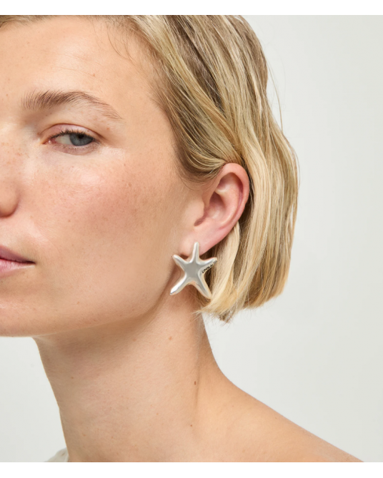 Pendientes estrella mediana baño plata UNOde50