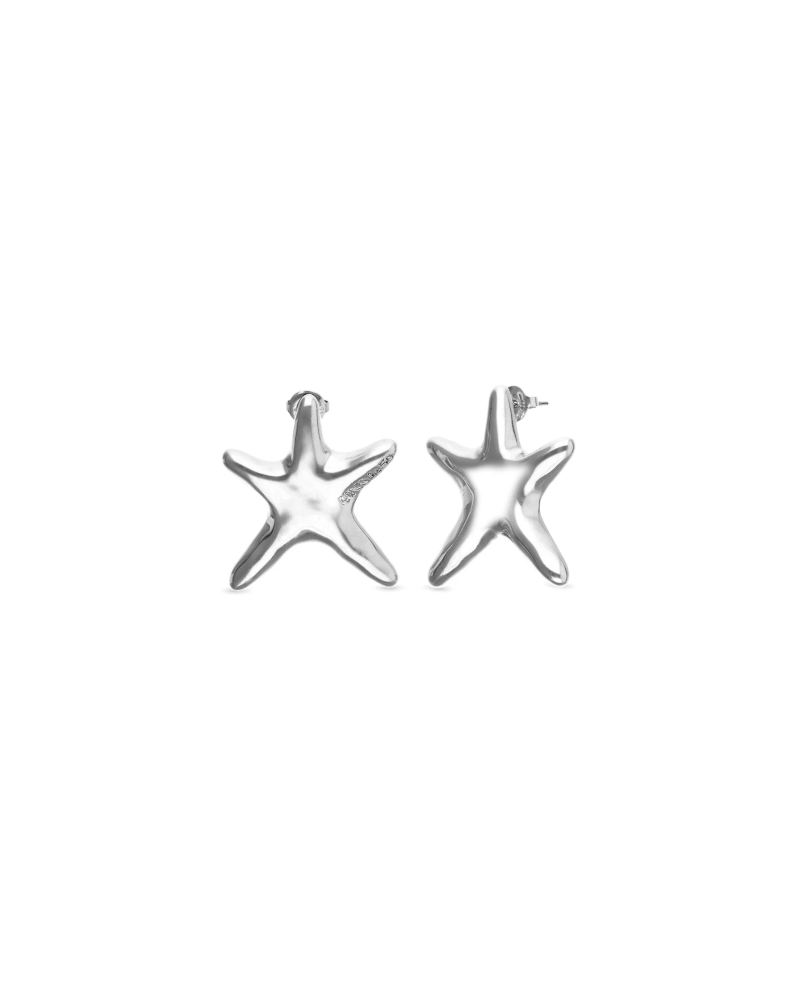 Pendientes estrella mediana baño plata UNOde50
