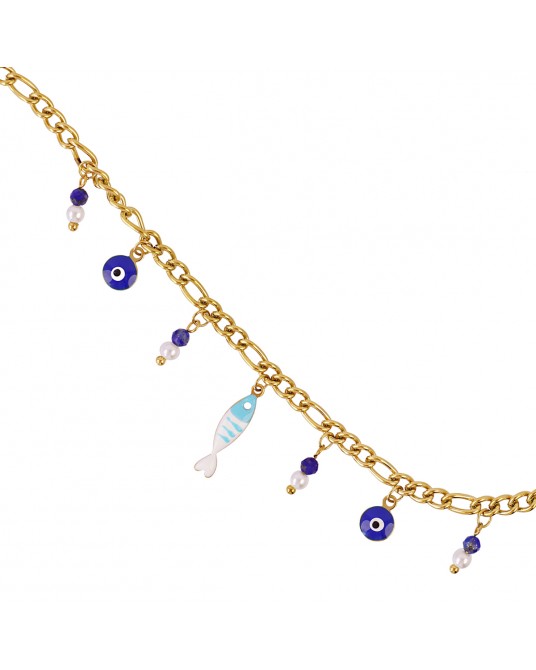 Tobillera charms peces esmaltados acero Anartxy