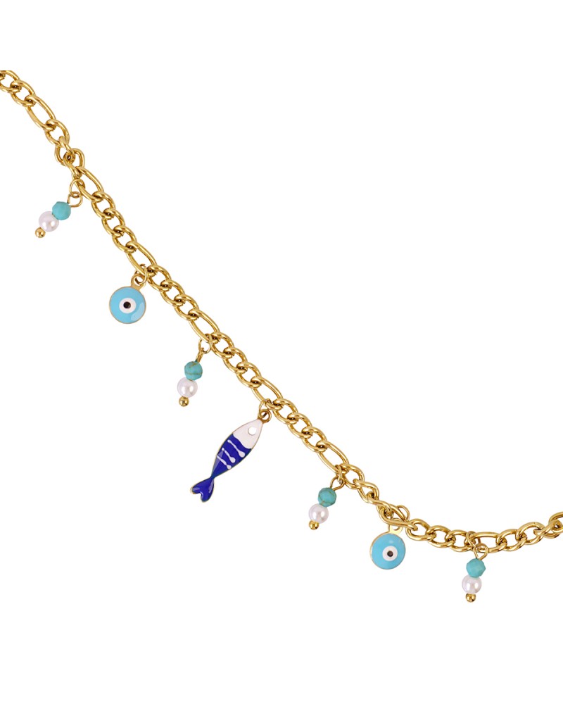 Tobillera charms peces esmaltados acero Anartxy