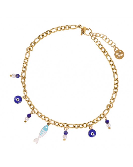 Tobillera charms peces esmaltados acero Anartxy