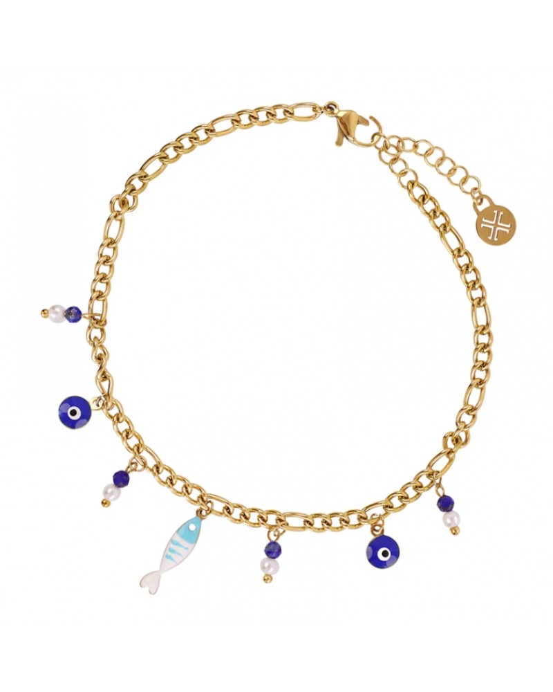 Tobillera charms peces esmaltados acero Anartxy