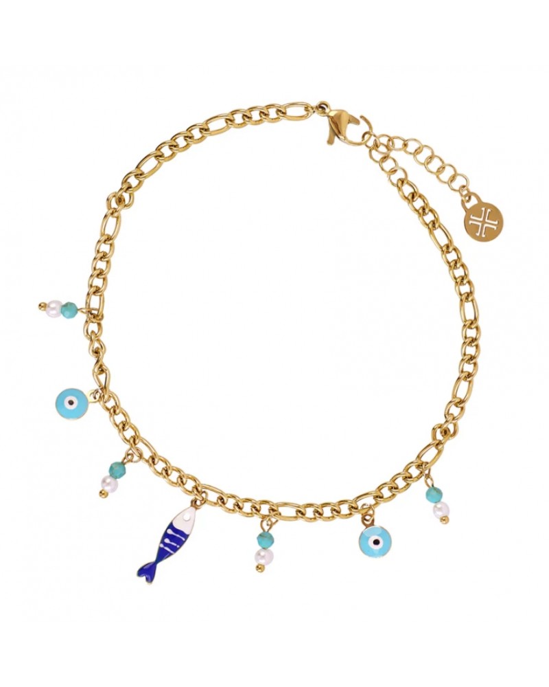Tobillera charms peces esmaltados acero Anartxy